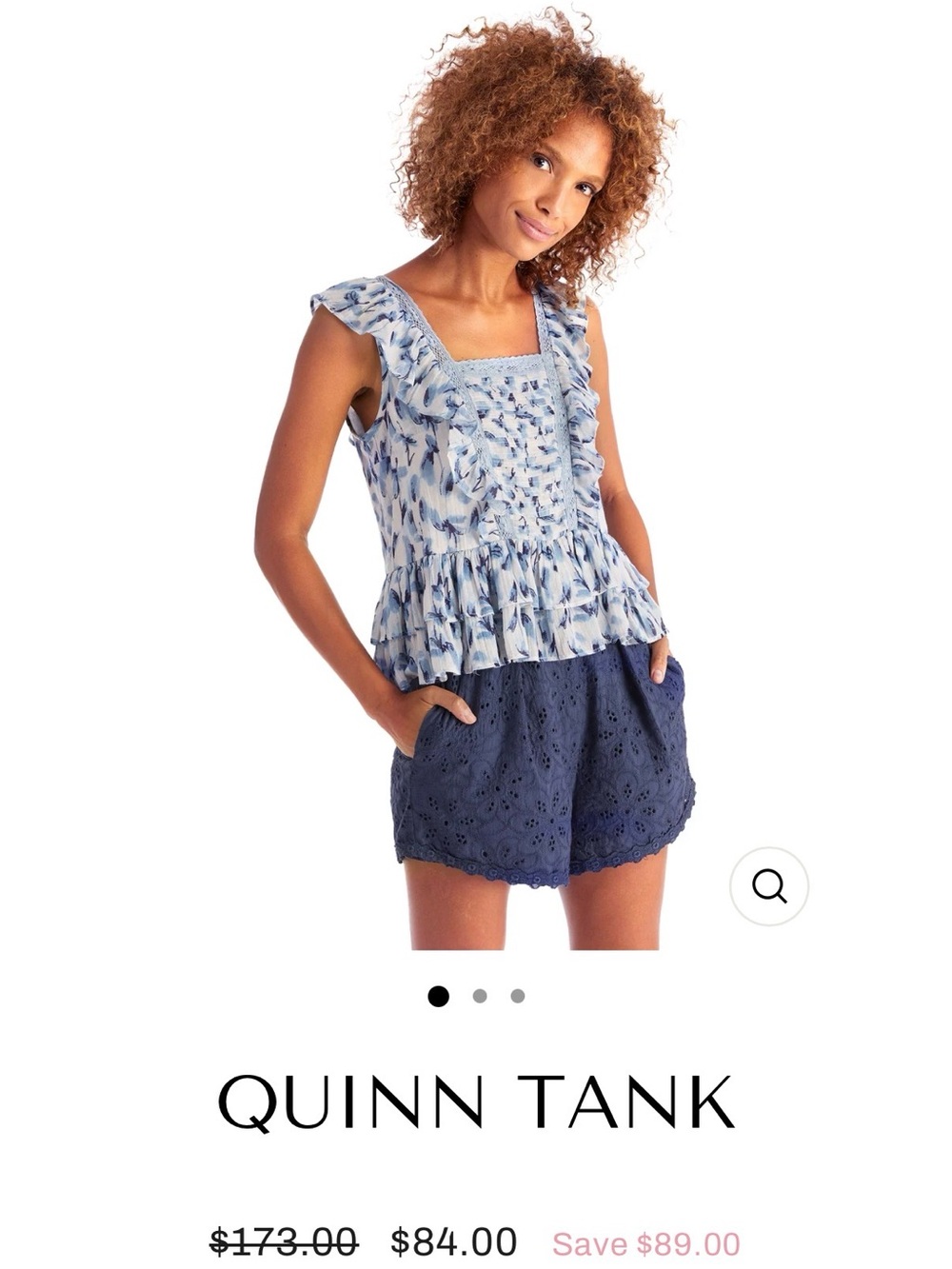 Allison New York Quinn Ruffled Square-Neck Tank Top - Blue/White Small